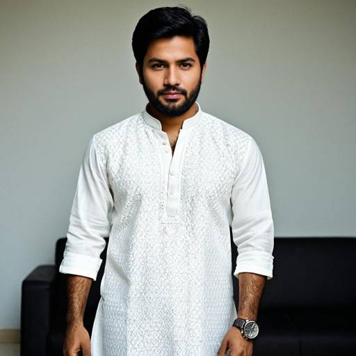 Asian Man in White Chikankari Kurta
