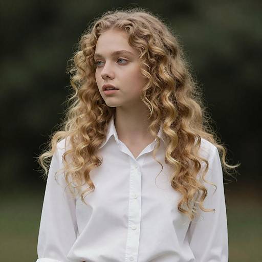 Curly Blonde Portrait in White Shirt