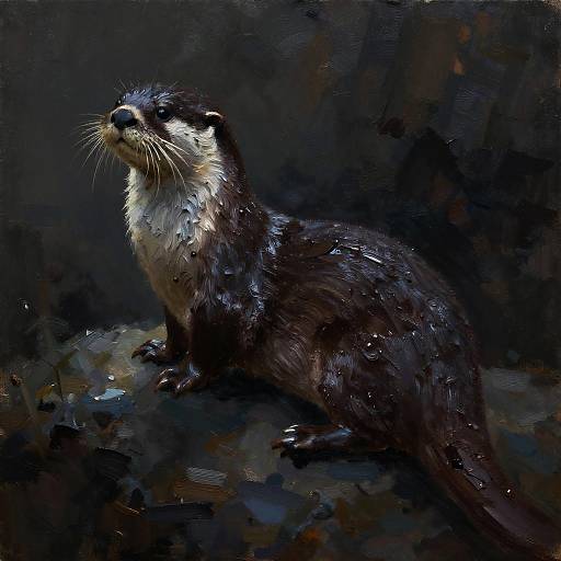 Painterly Silhouette of Sleek Otter