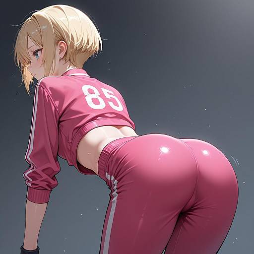 Anime Girl in Pink Gym Outfit from Behind