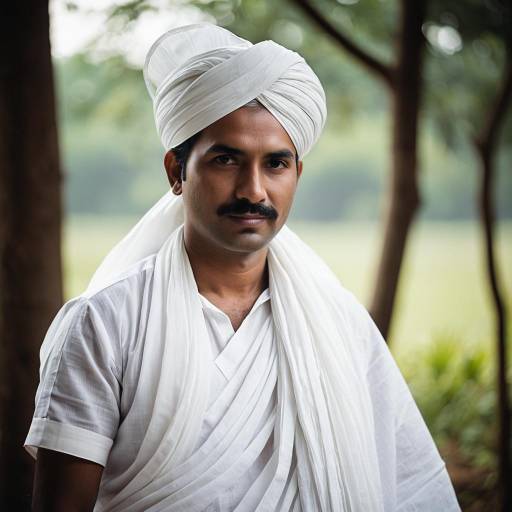 Indian Man in Traditional White Dhoti and Turban