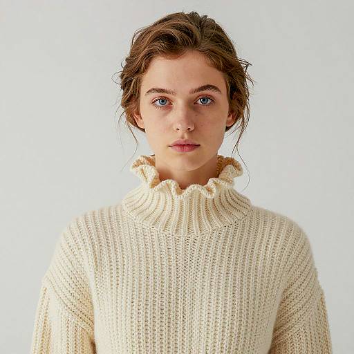 Young Woman in Cream Knit Sweater
