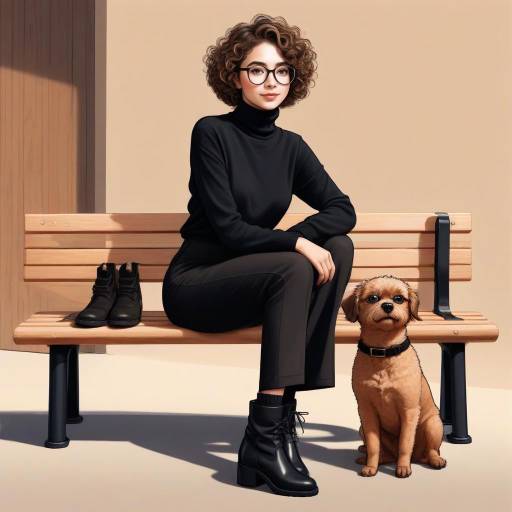 Chic Woman with Dog in Cartoon Style