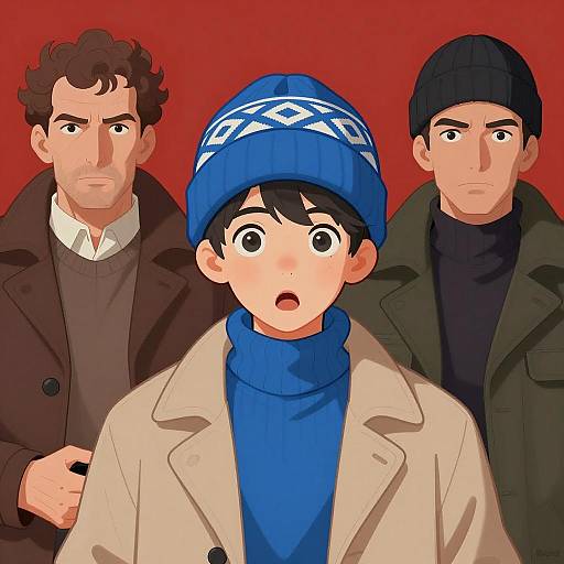 Surprised Boy Amidst Two Men
