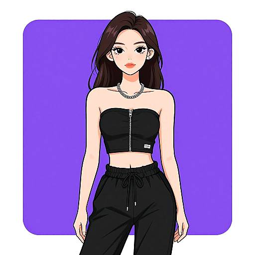 Stylish Woman in Black Streetwear