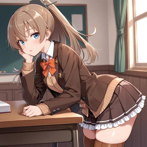 Schoolgirl by the Window in Uniform