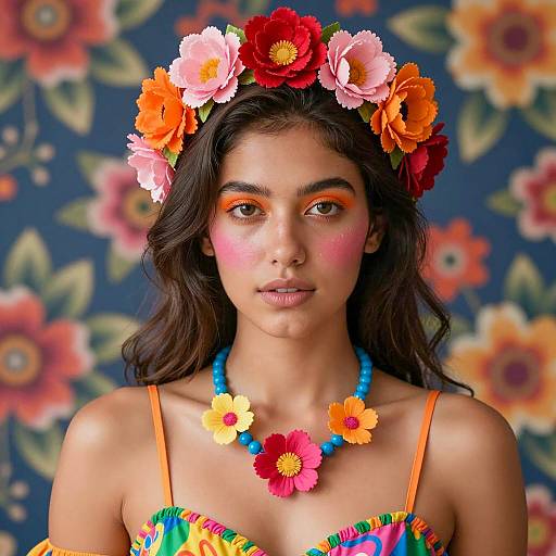 Vibrant Floral Portrait of a Young Woman