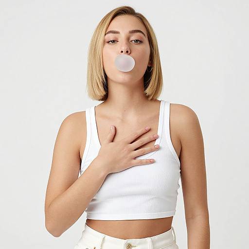 Playful Blonde Woman Blowing Bubblegum
