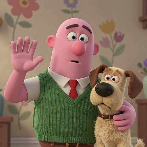 Bald Man and Dog in Floral Setting