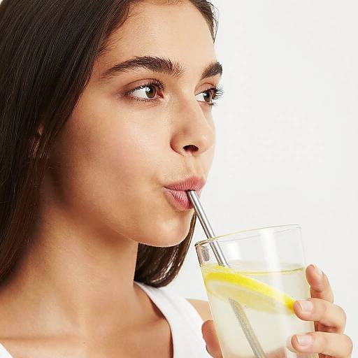 Woman Drinking Lemonade Side Profile