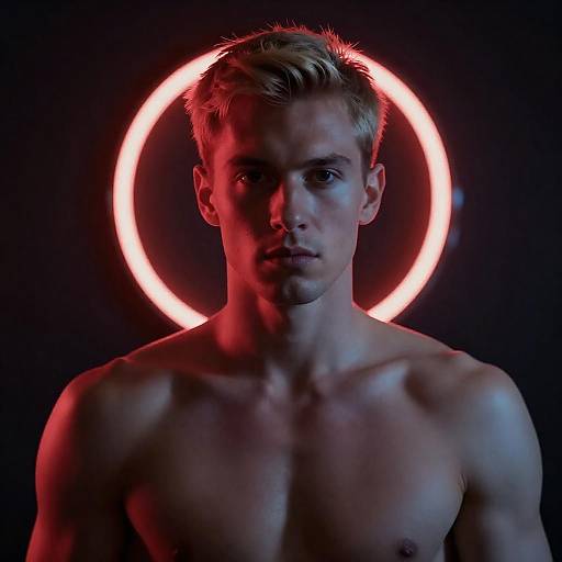 Shirtless Man with Neon Ring Portrait