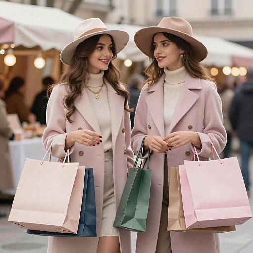 Chic Women Shopping in Pastel Wonderland
