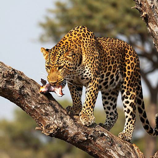 Leopard on Gnarled Tree Branch
