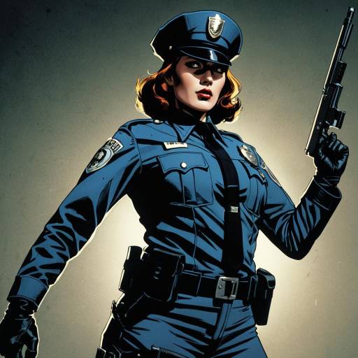 Comic Style Female Police Officer Holding Gun
