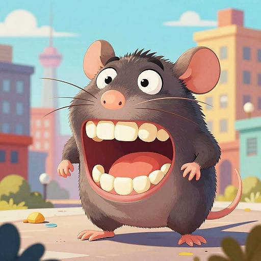 Cartoon Mischievous Rat in Cityscape