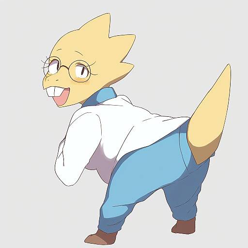 Illustration of Alphys, undertale in the style of Wanimaru