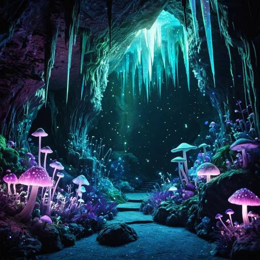 Glowing Fairy Cavern with Bioluminescent Fungi