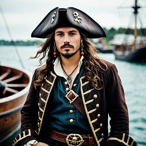 Man in Renaissance Pirate Costume by the Sea