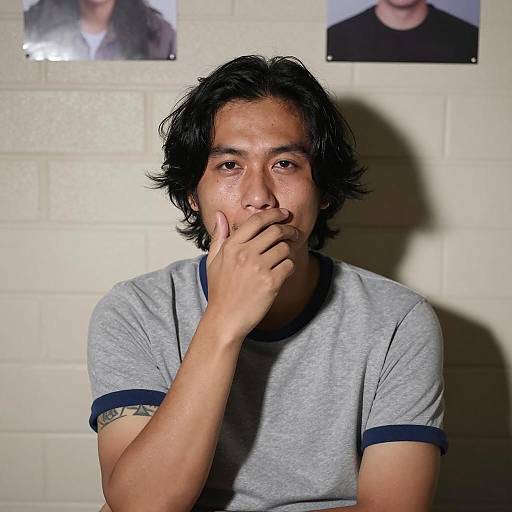 Contemplative Man Against Brick Wall