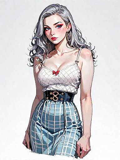 Chic Woman in Checkered Two-Piece Outfit