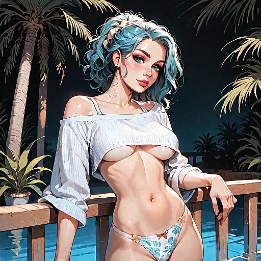 Woman on Resort Balcony in Crop Top and Bikini Bottoms