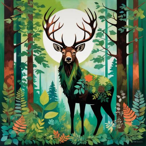 Mystical Deer Covered in Leaves in Enchanted Forest