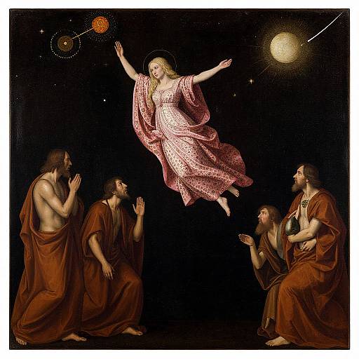 Retro Space Cultists with Levitating Woman