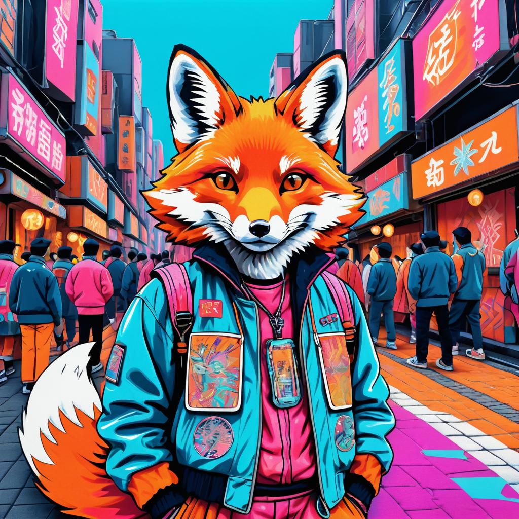 Retro Fox in Cyberpunk Festival Scene