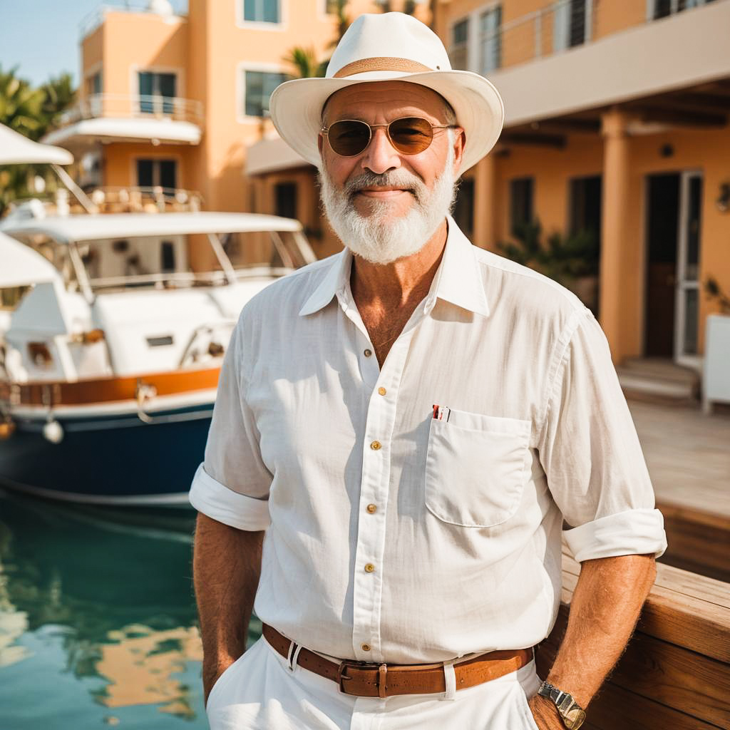 Cheerful Retired Sailor Yacht Party Portrait