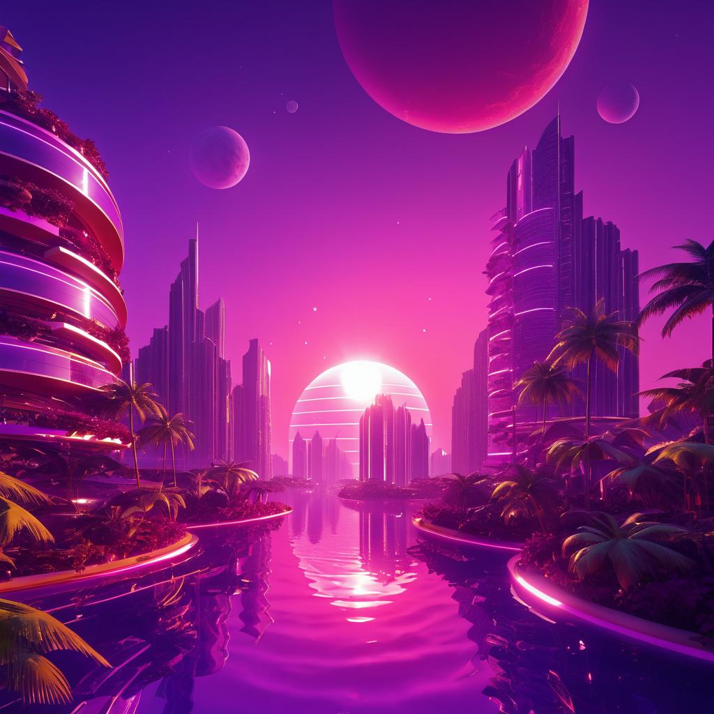 Futuristic City Under a Purple Sky