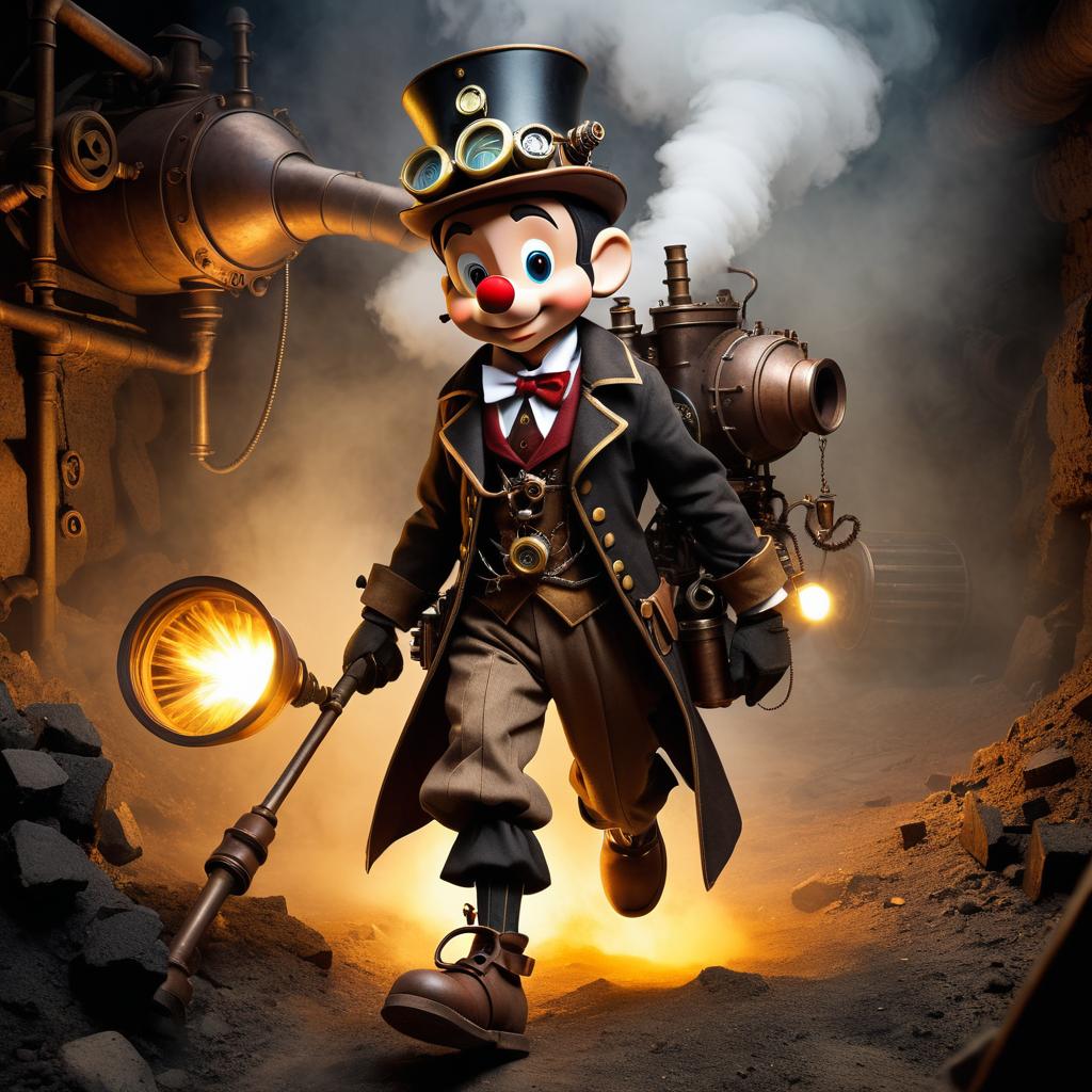 Steampunk Pinocchio in Dark Mines