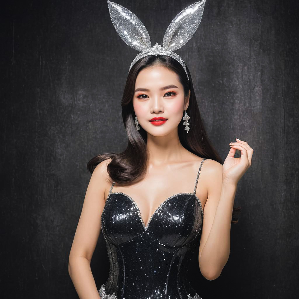 Glamorous Showgirl in Sparkling Bunny Outfit