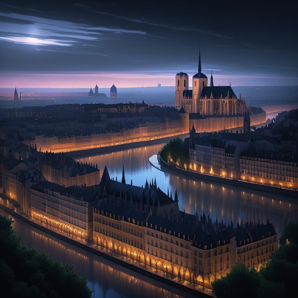 Intricate Neo-Gothic Lyon Cityscape