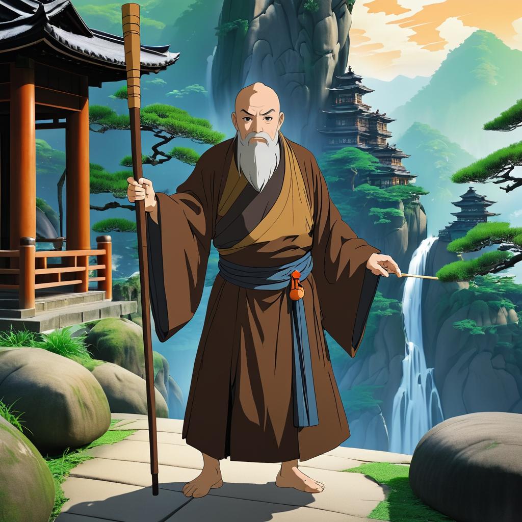 Aging Monk in Serene Mountain Temple