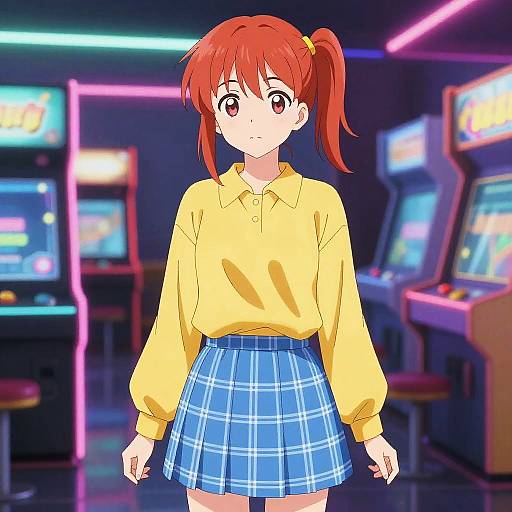 Neon Arcade Anime Girl Illustration