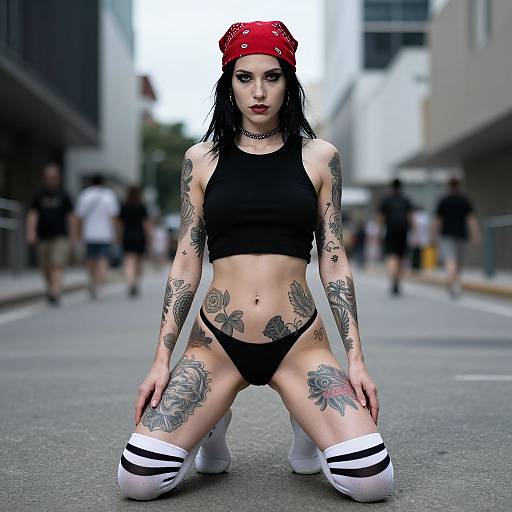 Tattooed Woman in Urban Setting