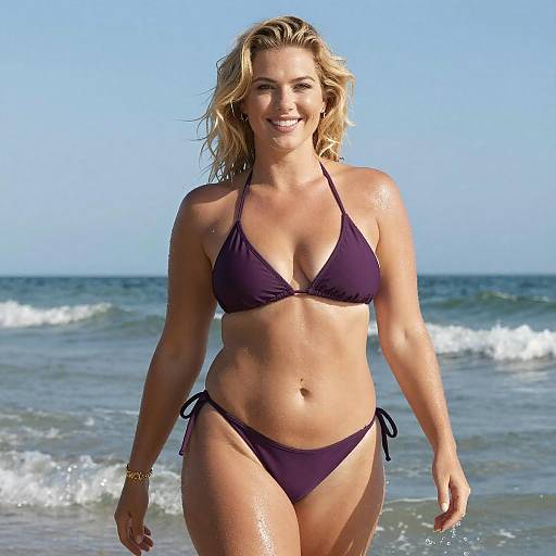 Smiling Curvy Blonde Woman at Beach