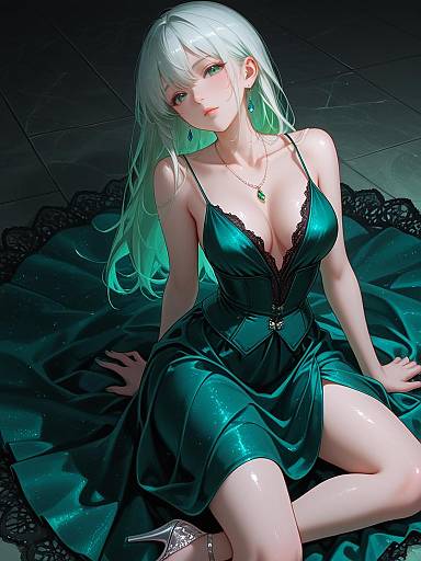 Elegant Evening Gown with Emerald Accents