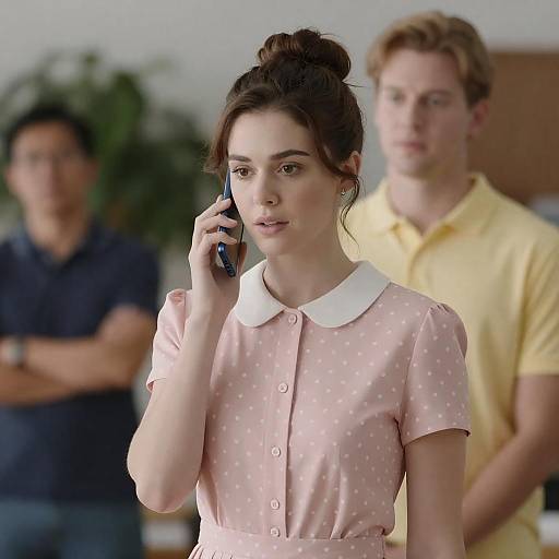 Candid Moment: Woman on Phone in Polka Dots