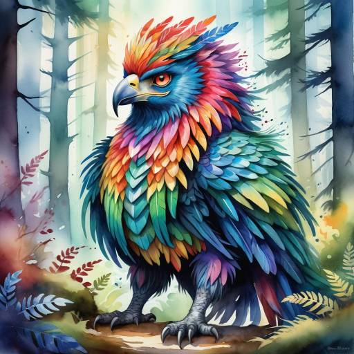 Mystical Feathered Beast in Watercolor Mystical Feathered Beast in Watercolor