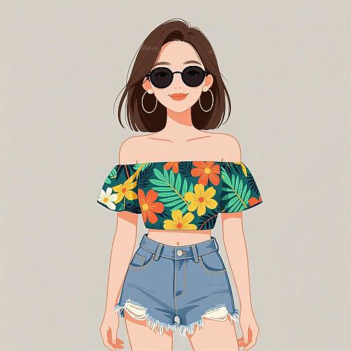 Smiling Woman in Tropical Summer Outfit