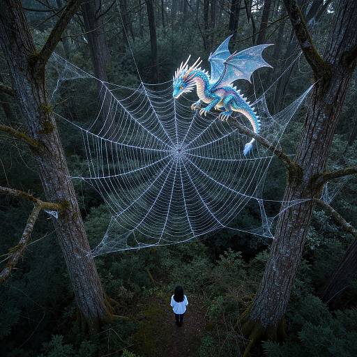 Surreal Aerial Forest with Glowing Dragon