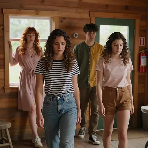 Group of Young Adults in Wooden Cabin