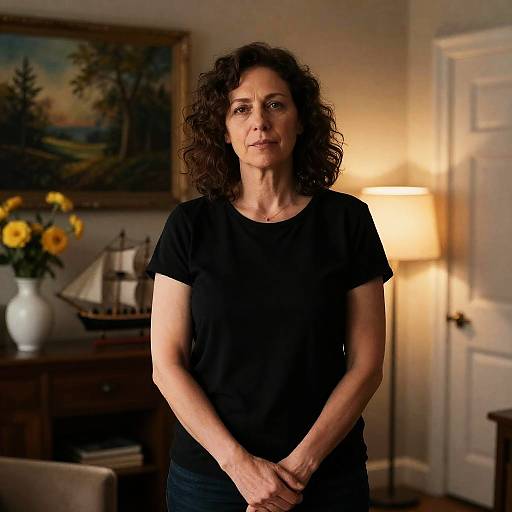 Middle-Aged Woman in Dimly Lit Room