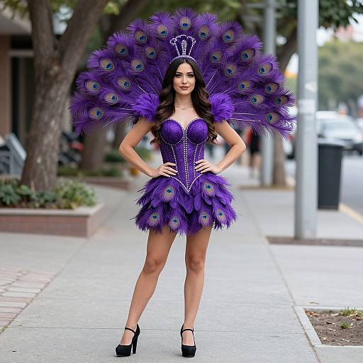 Woman in Purple Peacock Costume