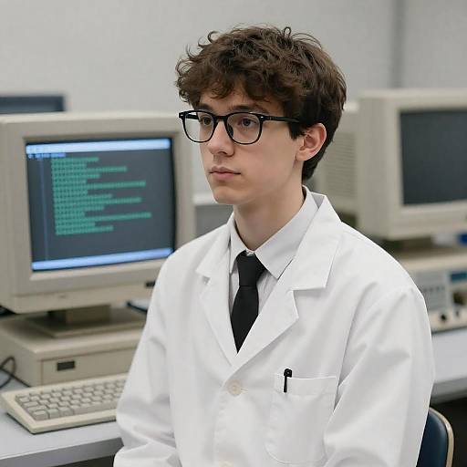Young Scientist with Vintage Computer