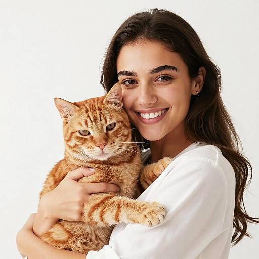 Young Woman Hugging Orange Tabby Cat