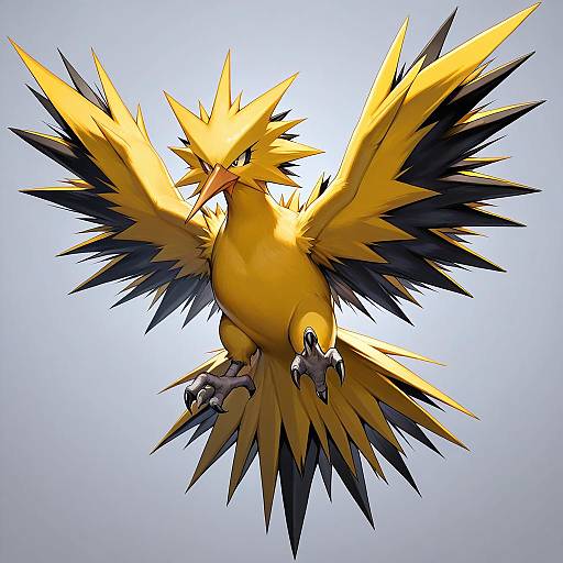 Illustration of Zapdos, pokemon in the style of Dduck kong