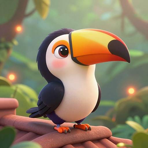 Charming 3D Cartoon Toucan on Rooftop