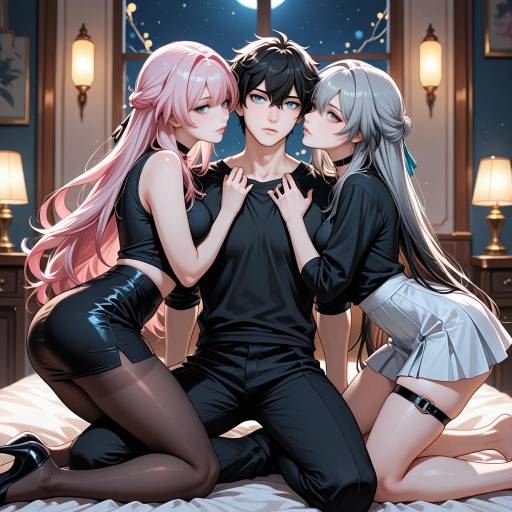 Threesome Scene with Diverse Characters